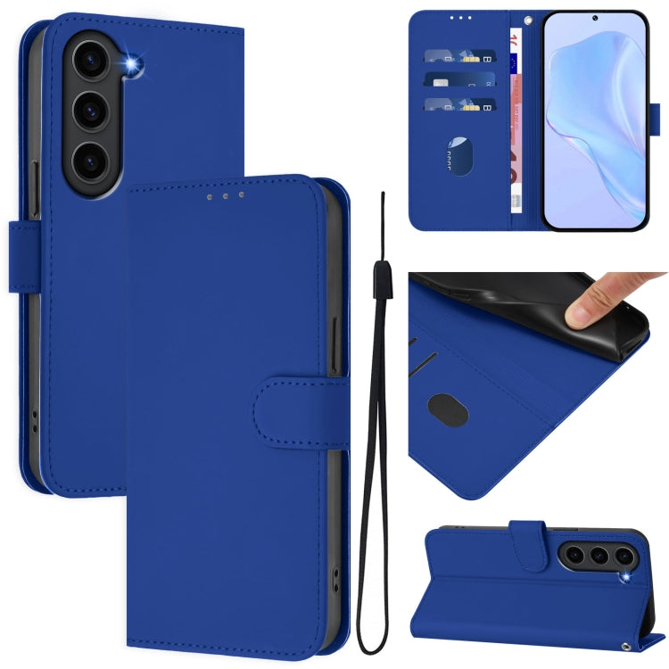 Custodia per telefono in pelle tinta unita effetto pelle con cordino, For Samsung Galaxy S23+ 5G