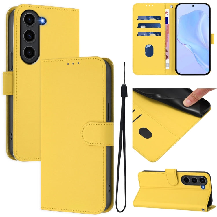 Custodia per telefono in pelle tinta unita effetto pelle con cordino, For Samsung Galaxy S23+ 5G