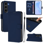 Custodia per telefono in pelle tinta unita effetto pelle con cordino, For Samsung Galaxy S23+ 5G