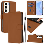 Custodia per telefono in pelle tinta unita effetto pelle con cordino, For Samsung Galaxy S23 5G