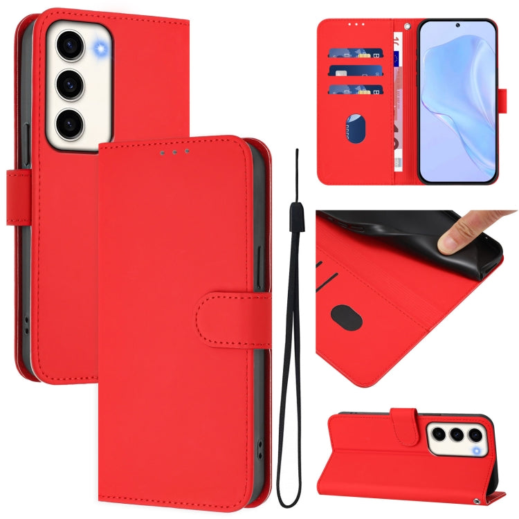 Custodia per telefono in pelle tinta unita effetto pelle con cordino, For Samsung Galaxy S23 5G