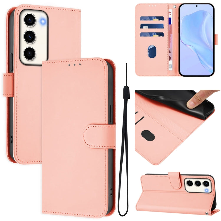 Custodia per telefono in pelle tinta unita effetto pelle con cordino, For Samsung Galaxy S23 5G