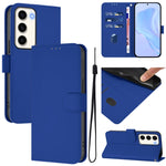 Custodia per telefono in pelle tinta unita effetto pelle con cordino, For Samsung Galaxy S23 5G