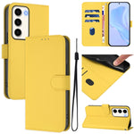 Custodia per telefono in pelle tinta unita effetto pelle con cordino, For Samsung Galaxy S23 5G