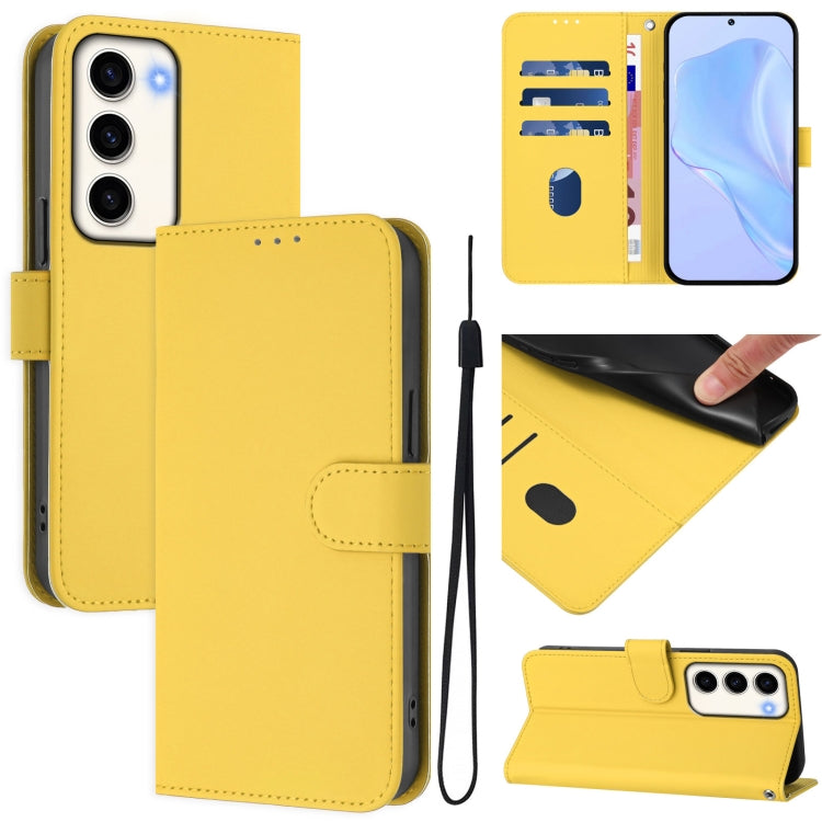 Custodia per telefono in pelle tinta unita effetto pelle con cordino, For Samsung Galaxy S23 5G