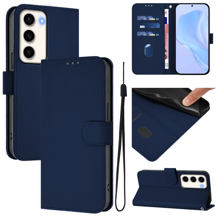 Custodia per telefono in pelle tinta unita effetto pelle con cordino, For Samsung Galaxy S23 5G
