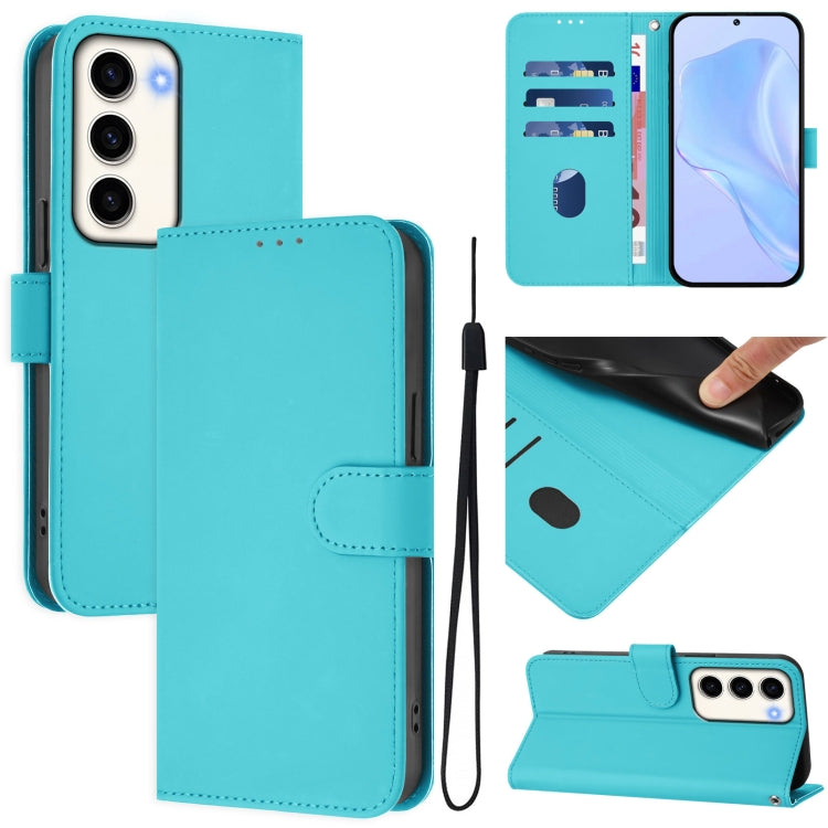 Custodia per telefono in pelle tinta unita effetto pelle con cordino, For Samsung Galaxy S23 5G
