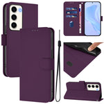 Custodia per telefono in pelle tinta unita effetto pelle con cordino, For Samsung Galaxy S23 5G