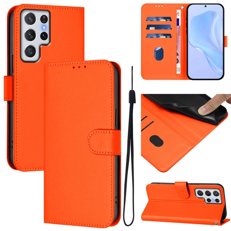 Custodia per telefono in pelle tinta unita effetto pelle con cordino, For Samsung Galaxy S22 Ultra 5G
