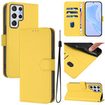 Custodia per telefono in pelle tinta unita effetto pelle con cordino, For Samsung Galaxy S22 Ultra 5G