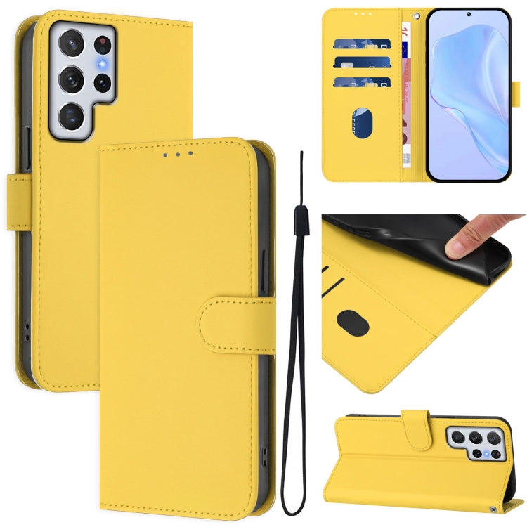 Custodia per telefono in pelle tinta unita effetto pelle con cordino, For Samsung Galaxy S22 Ultra 5G
