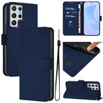 Custodia per telefono in pelle tinta unita effetto pelle con cordino, For Samsung Galaxy S22 Ultra 5G
