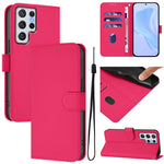 Custodia per telefono in pelle tinta unita effetto pelle con cordino, For Samsung Galaxy S22 Ultra 5G