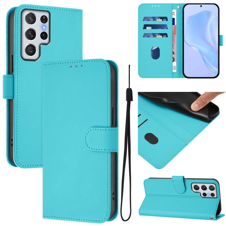 Custodia per telefono in pelle tinta unita effetto pelle con cordino, For Samsung Galaxy S22 Ultra 5G