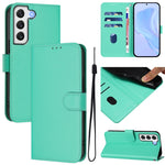 Custodia per telefono in pelle tinta unita effetto pelle con cordino, For Samsung Galaxy S22+ 5G
