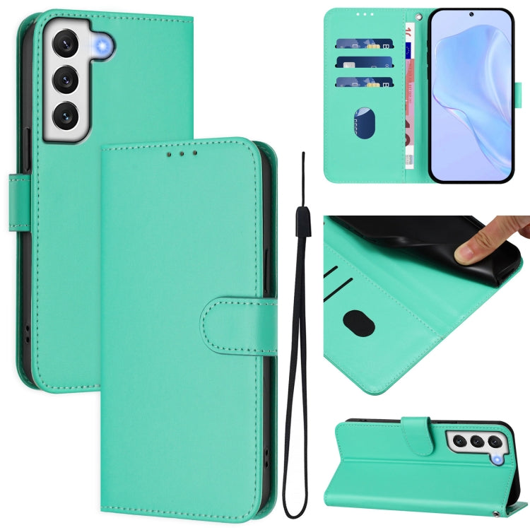 Custodia per telefono in pelle tinta unita effetto pelle con cordino, For Samsung Galaxy S22+ 5G