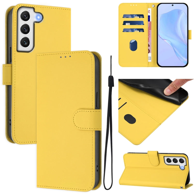 Custodia per telefono in pelle tinta unita effetto pelle con cordino, For Samsung Galaxy S22+ 5G