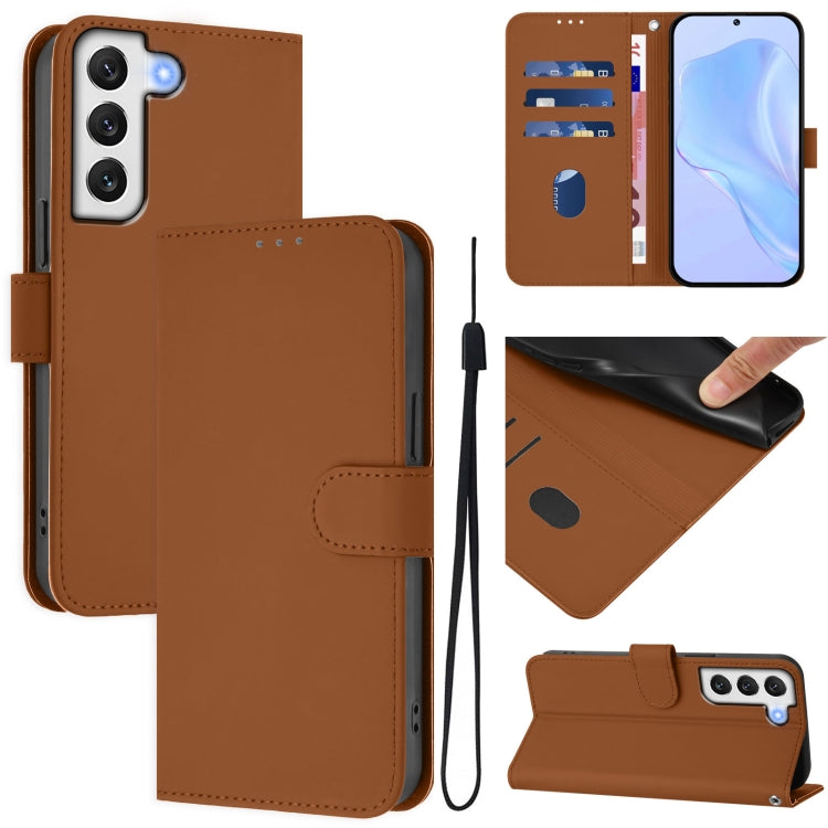 Custodia per telefono in pelle tinta unita effetto pelle con cordino, For Samsung Galaxy S22 5G