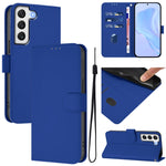 Custodia per telefono in pelle tinta unita effetto pelle con cordino, For Samsung Galaxy S22 5G