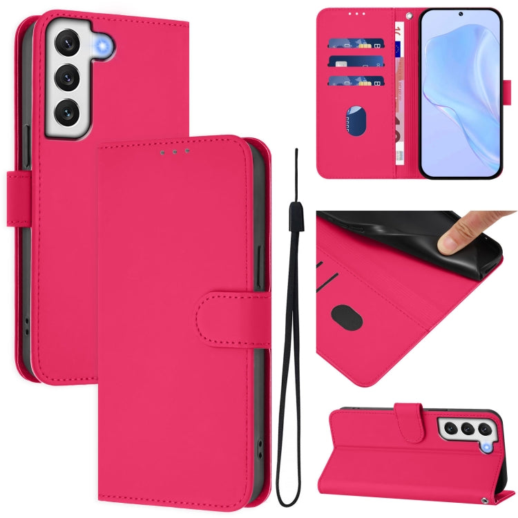 Custodia per telefono in pelle tinta unita effetto pelle con cordino, For Samsung Galaxy S22 5G