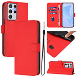 Custodia per telefono in pelle tinta unita effetto pelle con cordino, For Samsung Galaxy S21 Ultra 5G