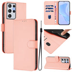 Custodia per telefono in pelle tinta unita effetto pelle con cordino, For Samsung Galaxy S21 Ultra 5G