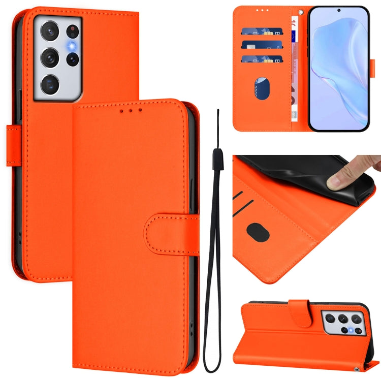 Custodia per telefono in pelle tinta unita effetto pelle con cordino, For Samsung Galaxy S21 Ultra 5G