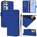 Custodia per telefono in pelle tinta unita effetto pelle con cordino, For Samsung Galaxy S21 Ultra 5G