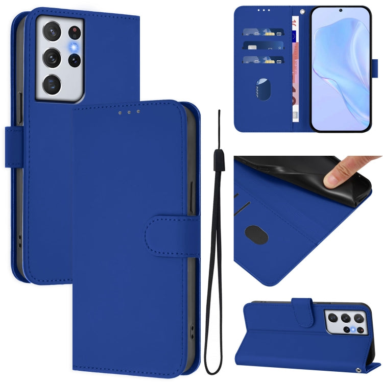 Custodia per telefono in pelle tinta unita effetto pelle con cordino, For Samsung Galaxy S21 Ultra 5G