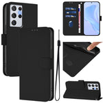 Custodia per telefono in pelle tinta unita effetto pelle con cordino, For Samsung Galaxy S21 Ultra 5G
