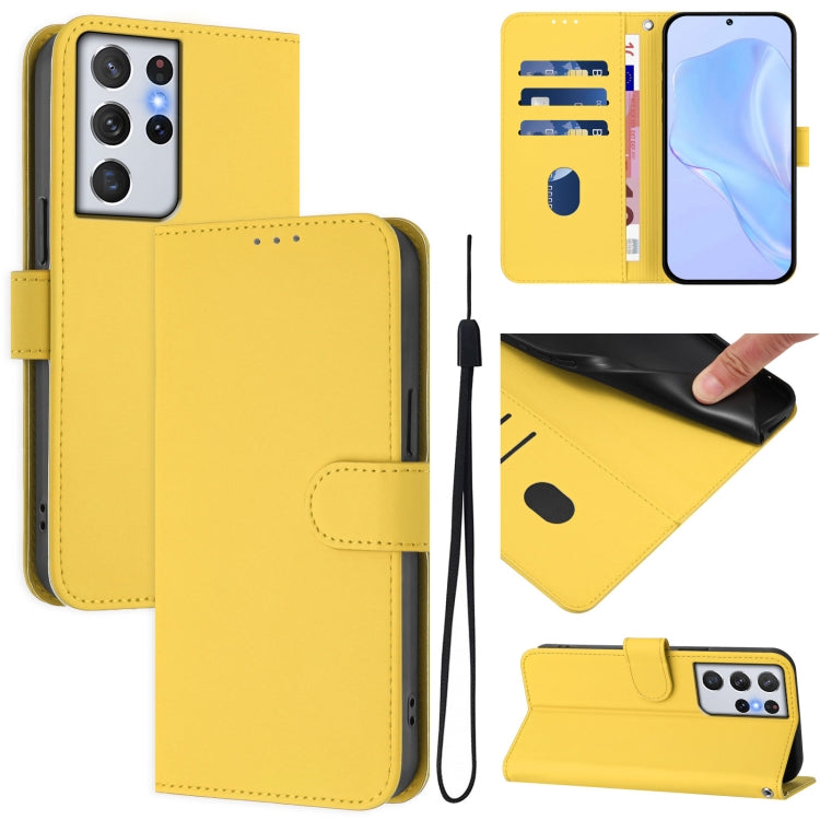 Custodia per telefono in pelle tinta unita effetto pelle con cordino, For Samsung Galaxy S21 Ultra 5G