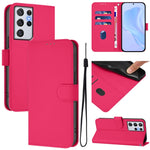 Custodia per telefono in pelle tinta unita effetto pelle con cordino, For Samsung Galaxy S21 Ultra 5G