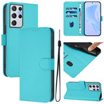 Custodia per telefono in pelle tinta unita effetto pelle con cordino, For Samsung Galaxy S21 Ultra 5G