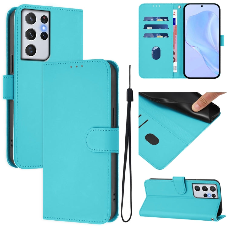 Custodia per telefono in pelle tinta unita effetto pelle con cordino, For Samsung Galaxy S21 Ultra 5G