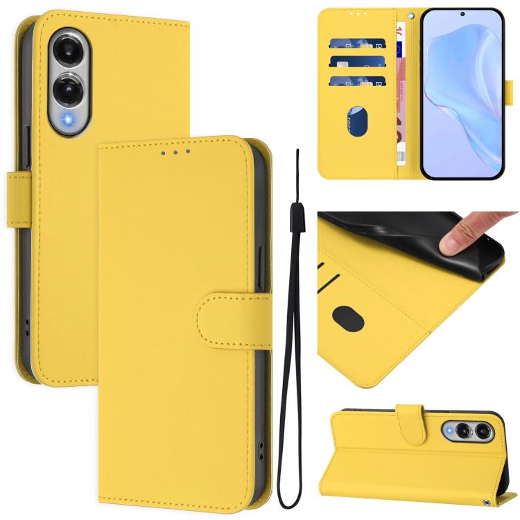 Custodia per telefono in pelle tinta unita effetto pelle con cordino, For Samsung Galaxy S25 Edge 5G
