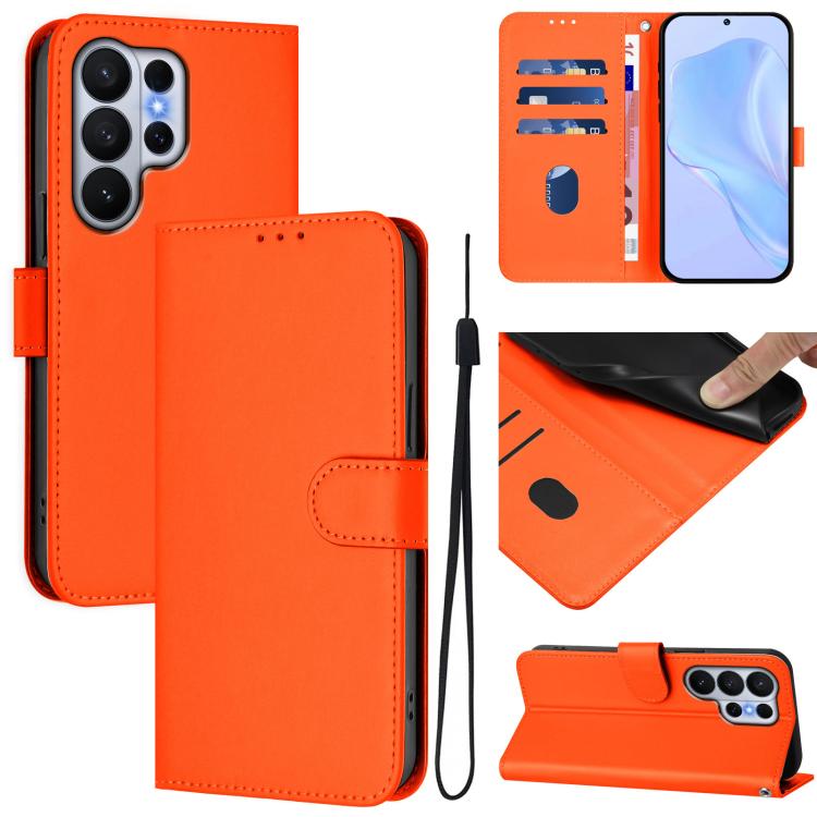 Custodia per telefono in pelle tinta unita effetto pelle con cordino, For Samsung Galaxy S26 Ultra 5G