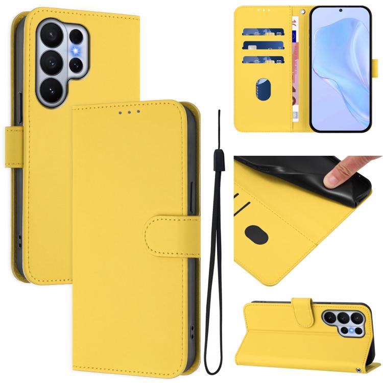 Custodia per telefono in pelle tinta unita effetto pelle con cordino, For Samsung Galaxy S26 Ultra 5G