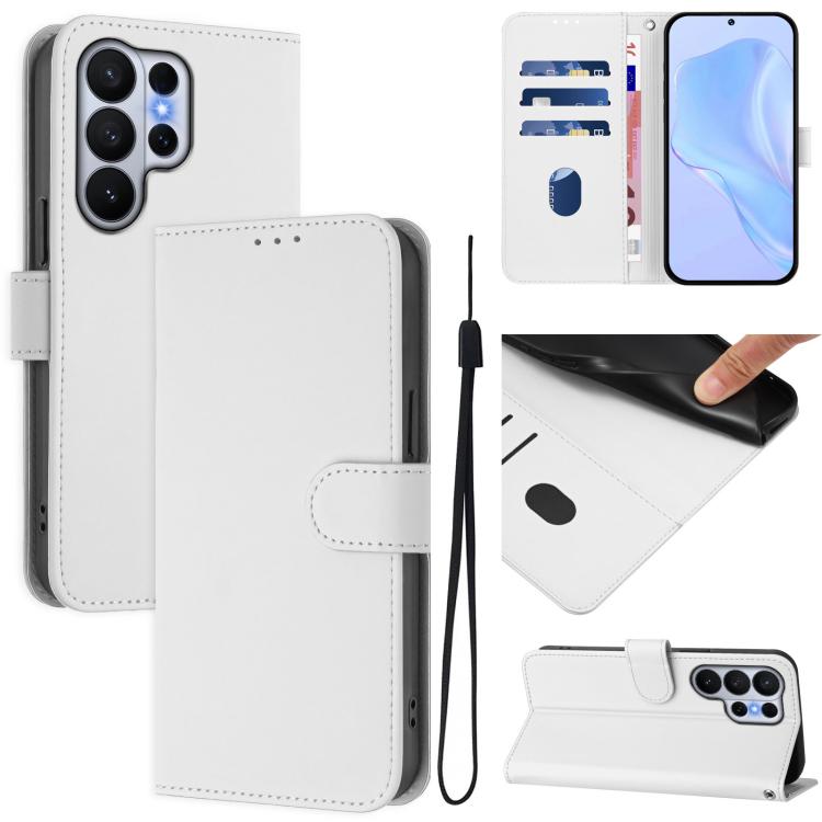 Custodia per telefono in pelle tinta unita effetto pelle con cordino, For Samsung Galaxy S26 Ultra 5G