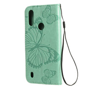 Custodia in pelle a ribalta orizzontale con motivo a farfalla in rilievo 3D con supporto, slot per schede, portafoglio e cordino, For Motorola Moto E6s (2020)
