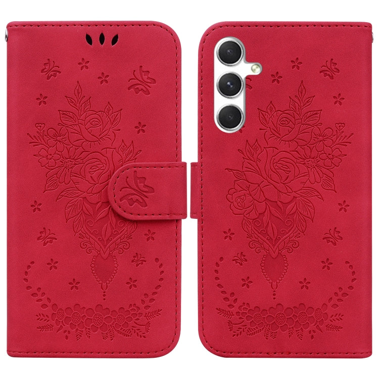 Custodia per telefono in pelle goffrata con farfalla e rosa, For Samsung Galaxy S25 FE 5G, For Samsung Galaxy S25 Edge 5G, For Samsung Galaxy S25 5G, For Samsung Galaxy S25+ 5G
