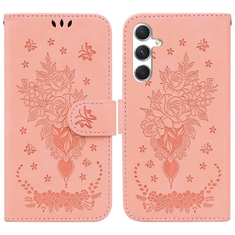 Custodia per telefono in pelle goffrata con farfalla e rosa, For Samsung Galaxy S25 FE 5G, For Samsung Galaxy S25 Edge 5G, For Samsung Galaxy S25 5G, For Samsung Galaxy S25+ 5G