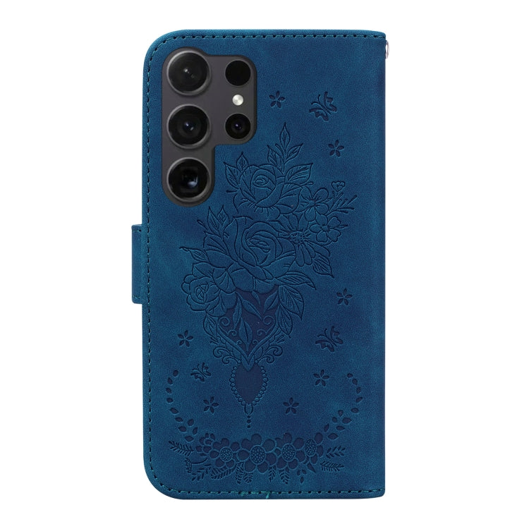 Custodia per telefono in pelle goffrata con farfalla e rosa, For Samsung Galaxy S25 Ultra 5G