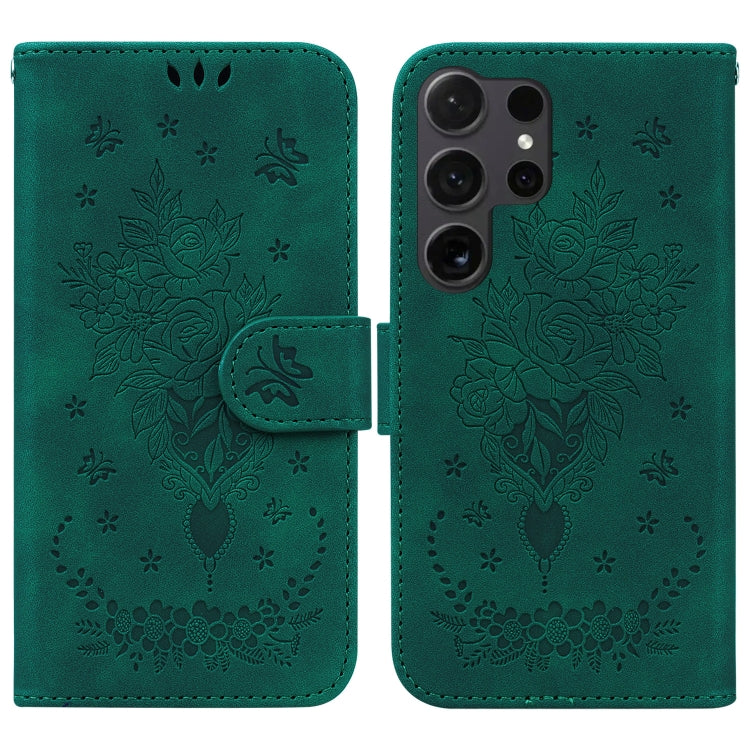 Custodia per telefono in pelle goffrata con farfalla e rosa, For Samsung Galaxy S25 Ultra 5G