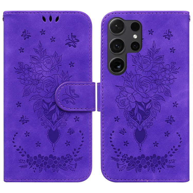 Custodia per telefono in pelle goffrata con farfalla e rosa, For Samsung Galaxy S25 Ultra 5G