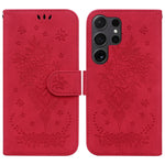Custodia per telefono in pelle goffrata con farfalla e rosa, For Samsung Galaxy S25 Ultra 5G