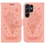 Custodia per telefono in pelle goffrata con farfalla e rosa, For Samsung Galaxy S25 Ultra 5G