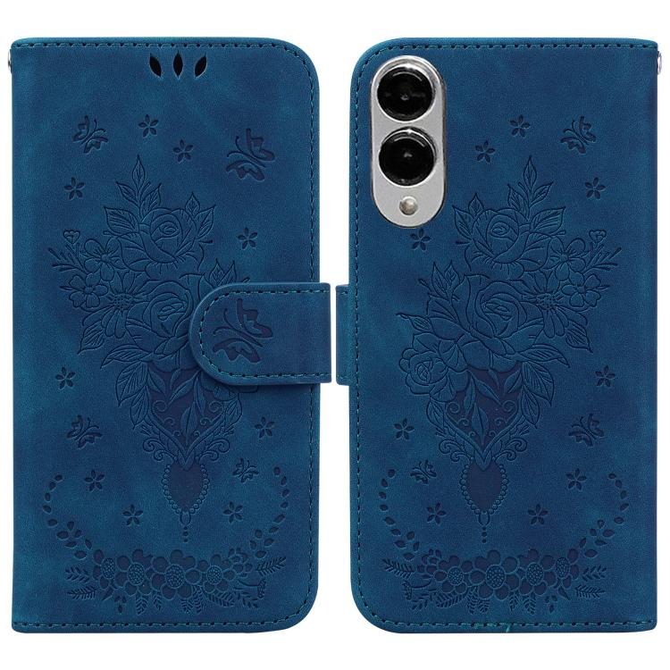Custodia per telefono in pelle goffrata con farfalla e rosa, For Samsung Galaxy S25 FE 5G, For Samsung Galaxy S25 Edge 5G, For Samsung Galaxy S25 5G, For Samsung Galaxy S25+ 5G