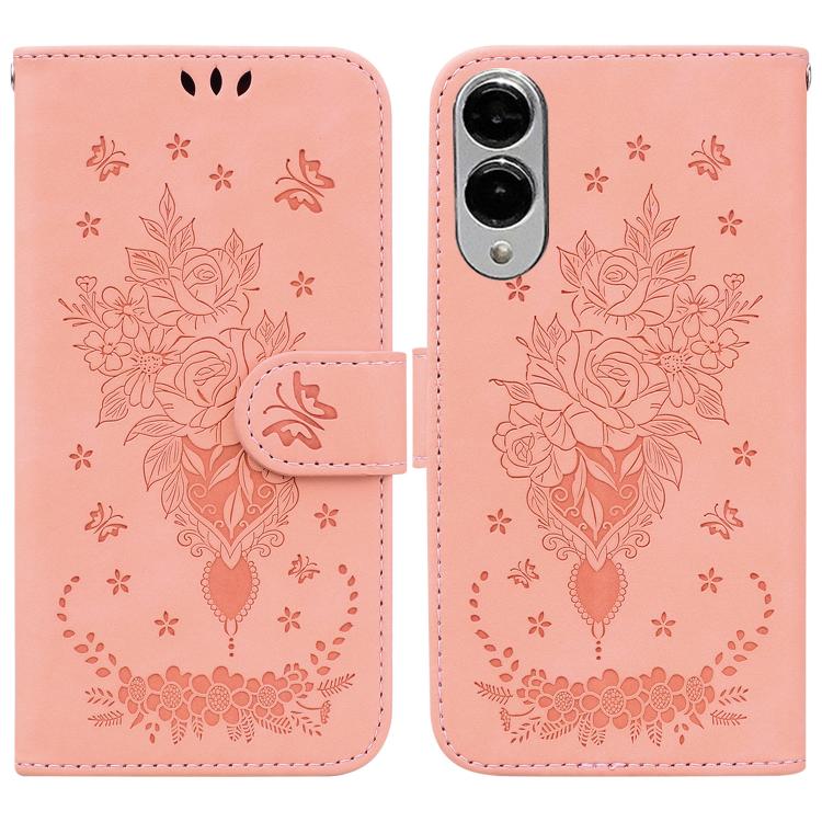 Custodia per telefono in pelle goffrata con farfalla e rosa, For Samsung Galaxy S25 FE 5G, For Samsung Galaxy S25 Edge 5G, For Samsung Galaxy S25 5G, For Samsung Galaxy S25+ 5G