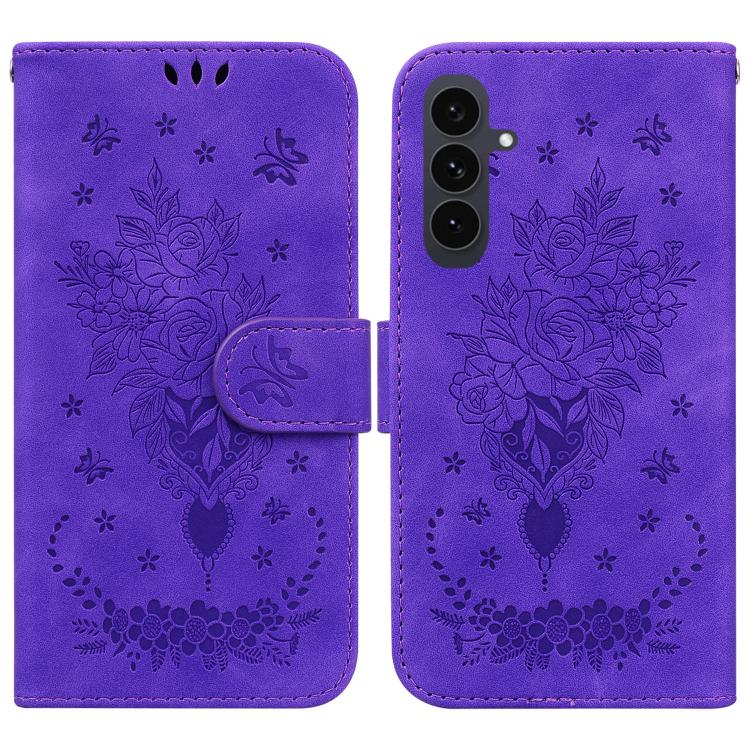 Custodia per telefono in pelle goffrata con farfalla e rosa, For Samsung Galaxy S25 FE 5G, For Samsung Galaxy S25 Edge 5G, For Samsung Galaxy S25 5G, For Samsung Galaxy S25+ 5G