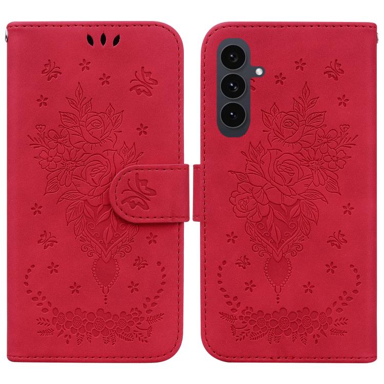 Custodia per telefono in pelle goffrata con farfalla e rosa, For Samsung Galaxy S25 FE 5G, For Samsung Galaxy S25 Edge 5G, For Samsung Galaxy S25 5G, For Samsung Galaxy S25+ 5G